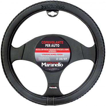 Steering Wheel Cover Mod. MARANELLO - Black/white - Ø33 / Ø37 cm