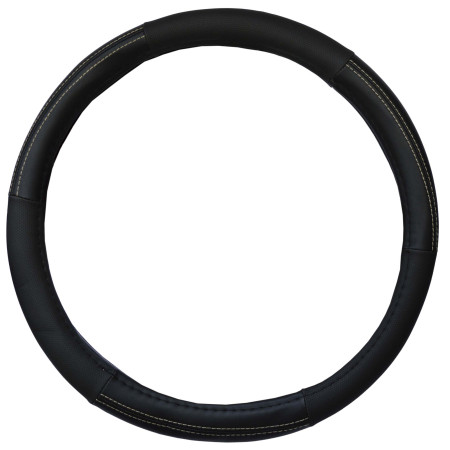 Black Steering wheel cover with WHITE stitching - KRAWEHL