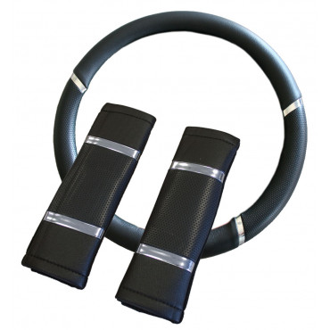 Steering Wheel Cover Mod. MERCURIO - Black  + Shoulder Pad Kit